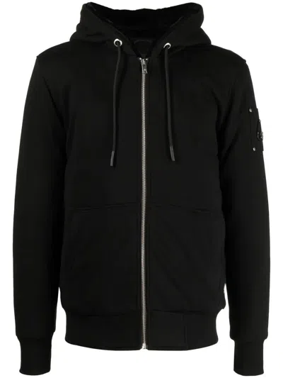 Moose Knuckles Men's Hooded Cotton Sweatshirt With Faux Fur Lined Removable Liner, Drawcord And Gunm In Black