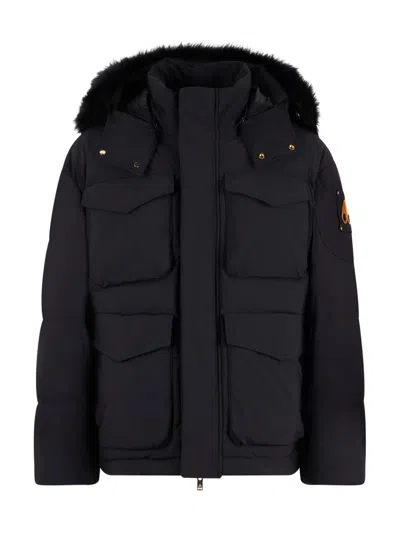 Moose Knuckles Men's Nyluxe Dufrost 3q Shearling Hooded Down Jacket In Black
