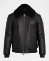 Moose Knuckles Men's Toba Bomber Jacket With Shearling Collar In Black