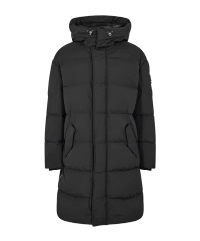 Moose Knuckles Mid-length Quilted Hooded Puffer Coat In Black