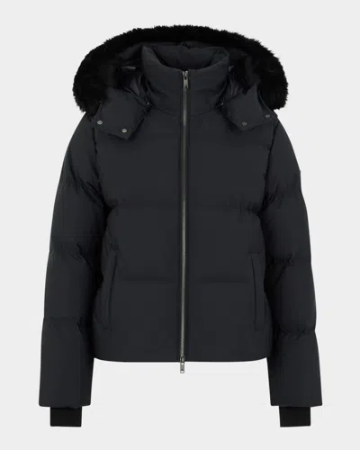 Moose Knuckles Misti Nyluxe Puffer Jacket With Detachable Hood & Shearling Trim In Black
