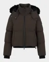 Moose Knuckles Misti Nyluxe Puffer Jacket With Detachable Hood & Shearling Trim In Brown