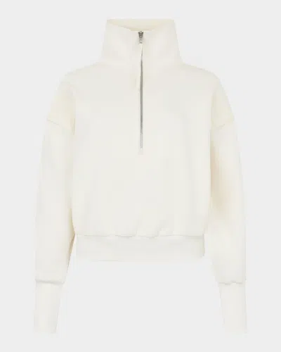 Moose Knuckles Mixed-media Half-zip Sweatshirt In Plaster