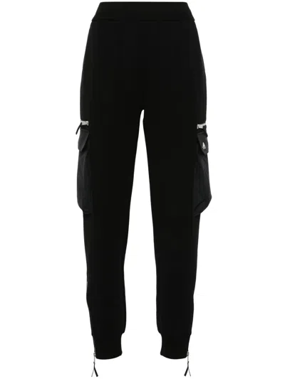 Moose Knuckles Mixmedia Logo-plaque Joggers In 黑色