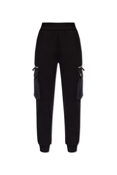 Moose Knuckles Mixmedia Logo-plaque Joggers In Black