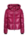 Moose Knuckles 'moonstone' Violet Hooded Down Jacket With Logo Patch On The Sleeve In Tech Fabric Woman