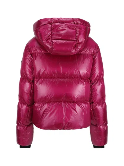 Moose Knuckles 'moonstone' Violet Hooded Down Jacket With Logo Patch On The Sleeve In Tech Fabric Woman In Purple