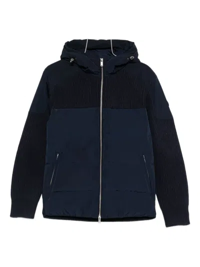 Moose Knuckles Ribbed Hooded Jacket In Blue