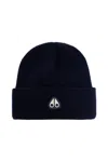 Moose Knuckles Navy Wool Beanie With Rolled-up Brim In Blue