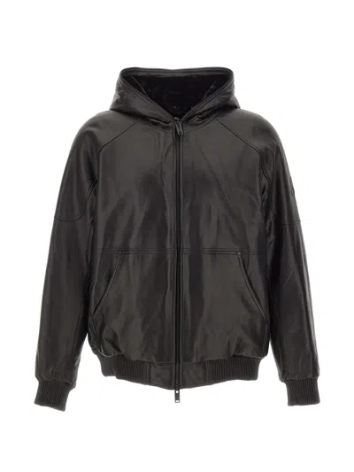 Moose Knuckles Neo Leather Hooded Jacket In Black