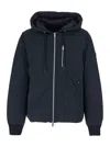 Moose Knuckles Northdale Black Jacket With Drawstring Hood And Logo Patch On The Sleeve In Tech Fabric Man In Blue