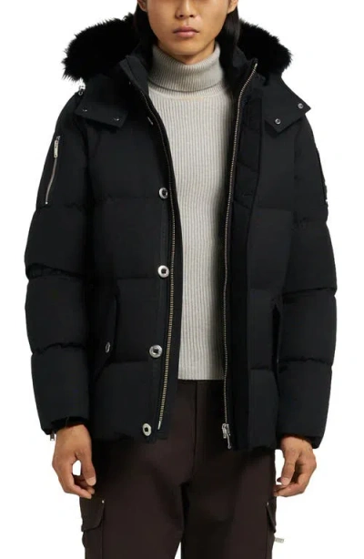 Moose Knuckles Kids'  Original 3q Genuine Shearling Trim Water Resistant & Wind Resistant Down Puffer Jacke In Black