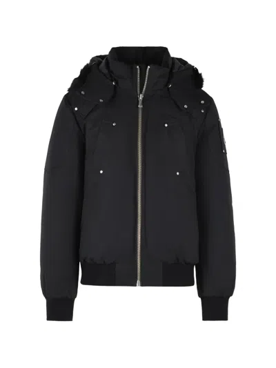 Moose Knuckles Padded Black Bomber Jacket With High Collar And Snap Fastenings