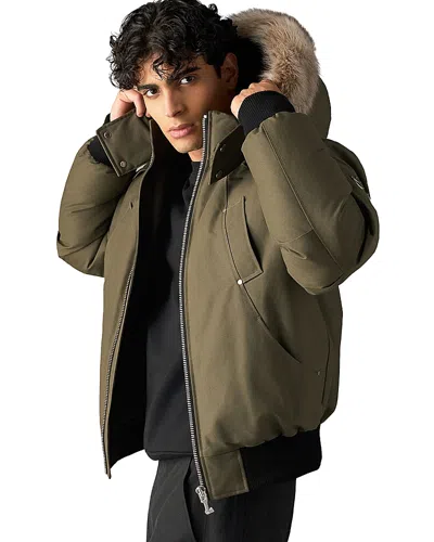 Moose Knuckles Original Ballistic Shearling Trimmed Down Bomber Jacket In Green