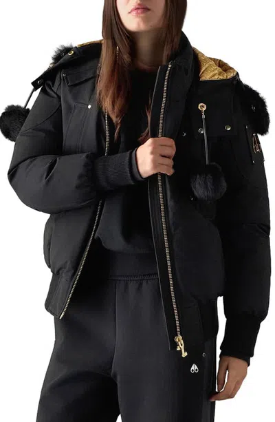 Moose Knuckles Original Debbie Bomber Down Jacket With Genuine Shearling Trim In Blk Wblk S