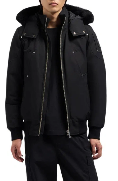 Moose Knuckles Original Genuine Shearling Trim Water & Wind Resistant 650 Fill Power Down Ballistic  In Black