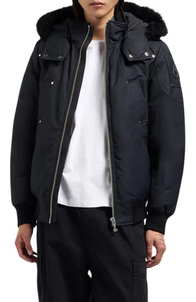 Moose Knuckles Original Genuine Shearling Trim Water & Wind Resistant 650 Fill Power Down Ballistic  In Black