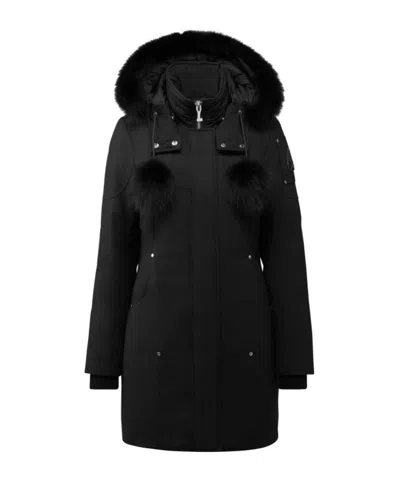 Moose Knuckles Long Black Padded Coat With Detachable Faux Fur Hood