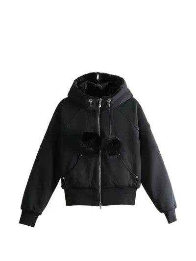 Moose Knuckles Oro Bunny Pom-pom Zip-up Reversible Hoodie In Gray