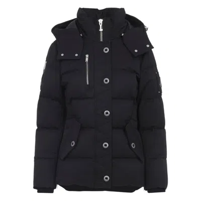 Moose Knuckles Padded Black Jacket With High Collar And Detachable Hood