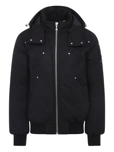 Moose Knuckles Padded Black Bomber Jacket With High Collar And Snap Fastenings