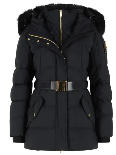 Moose Knuckles Padded Black Nylon Blend Parka With Removable Fur Insert