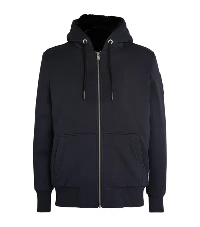 Moose Knuckles Padded Zip-front Hoodie In Navy