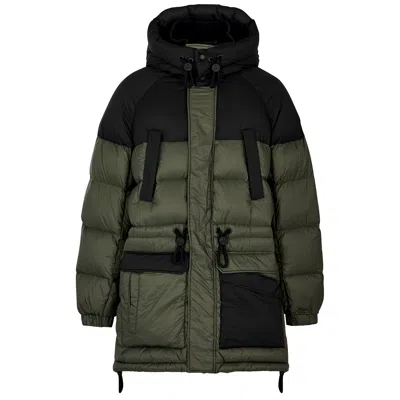 Moose Knuckles Panelled Hooded Quilted Shell Coat In Green