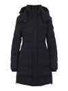 Moose Knuckles Long Fitted Padded Coat With Detachable Hood And High Collar In Black