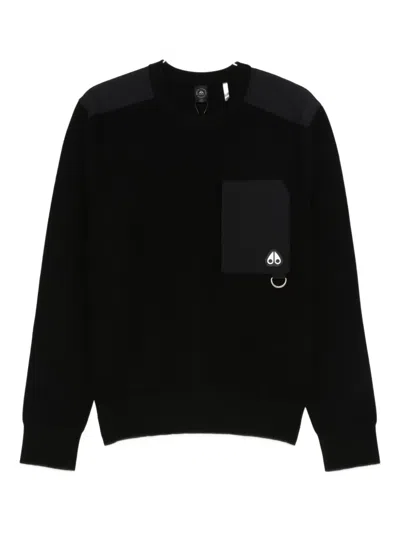 Moose Knuckles Lowan Panelled Knit Sweatshirt In Black