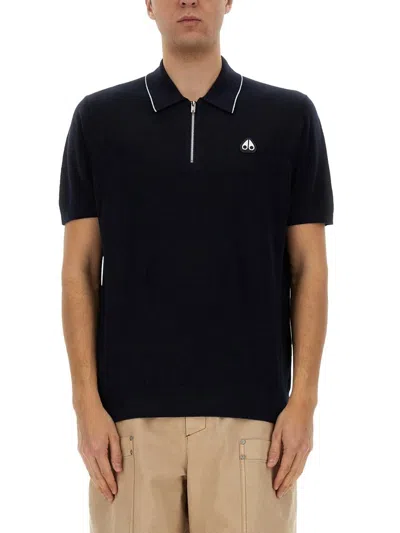 Moose Knuckles Lapel Short Sleeve Polo Shirt In Black