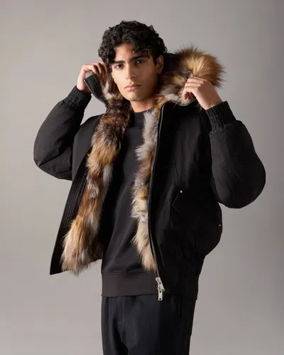 Moose Knuckles Pioneer Down & Fur Bomber In Black