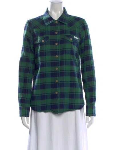 Pre-owned Moose Knuckles Plaid Print Long Sleeve Button-up Top In Green
