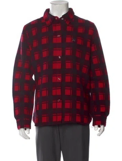 Pre-owned Moose Knuckles Plaid Print Long Sleeve Shirt W/ Tags In Red