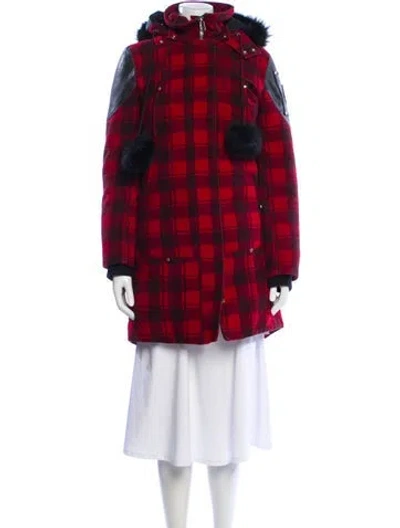 Pre-owned Moose Knuckles Plaid Print Parka In Red