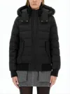 Moose Knuckles Quilted Cropped Padded Jacket With Detachable Fur Hood In Black