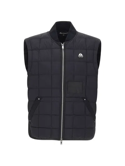Moose Knuckles Quilted Logo Patch Vest In Blue