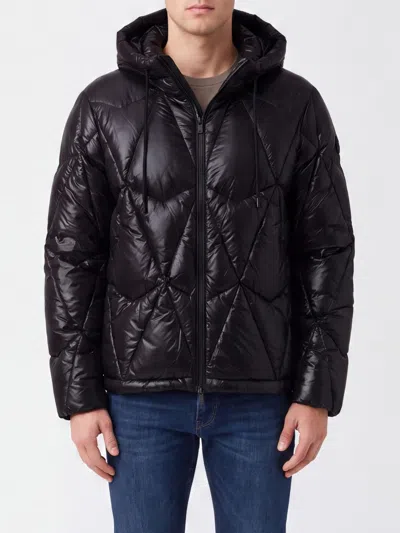 Moose Knuckles Quilted Nylon Hooded Short Down Jacket With Logo Patch In 黑色