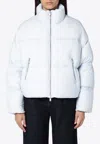 Moose Knuckles Short Down Jacket With White Zip In Gray