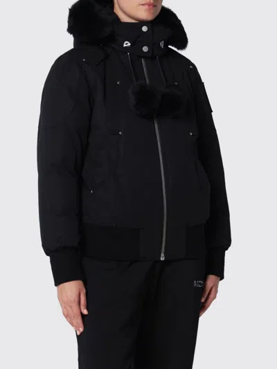 Moose Knuckles Recycled Nylon Bomber Jacket With Shearling Hood In Black