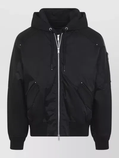 Moose Knuckles Recycled Nylon Satin Hooded Bomber Jacket In Black