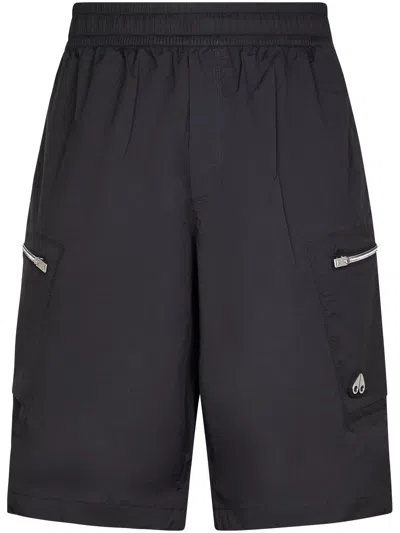 Moose Knuckles Relaxed Fit Black Cargo Shorts With Zippered Pockets