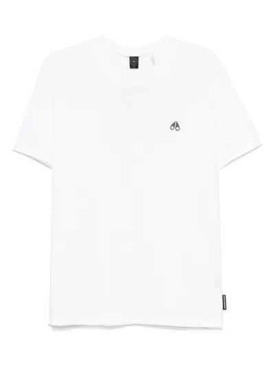 Moose Knuckles Rib Knit Collar Logo Patch Mini Side Logo Label Regular Fit T-shirt In White
