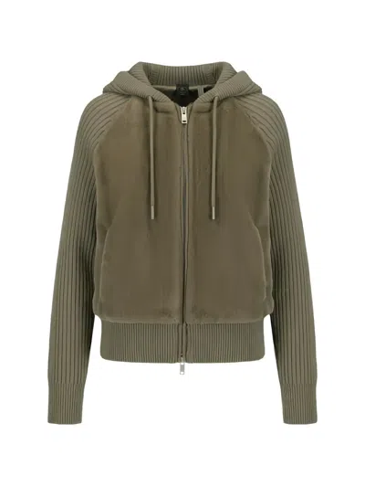 Moose Knuckles Ribbed-knit Shearling Hooded Jacket In Green