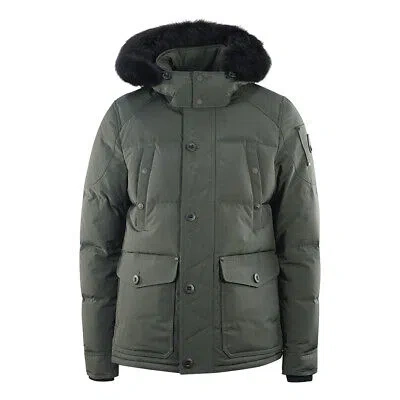 Pre-owned Moose Knuckles Round Island Black Trim Can Army Bomber Down Jacket In Green