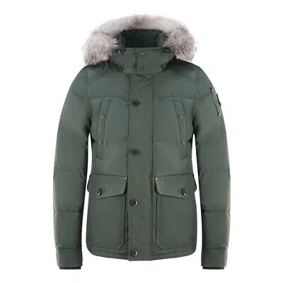 Pre-owned Moose Knuckles Round Island Can Army Bomber Down Jacket In Green
