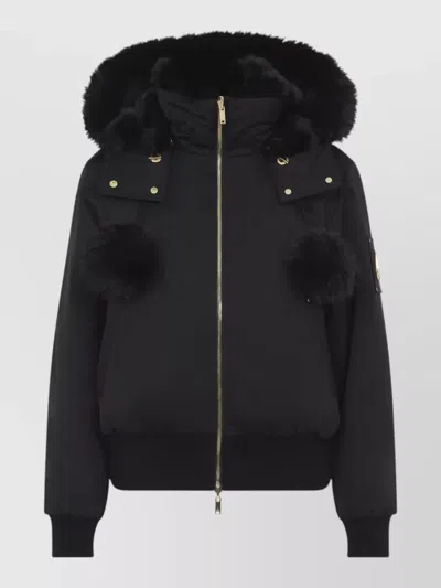 Moose Knuckles Satin Reversible Faux Fur Hooded Puffer Jacket In Black