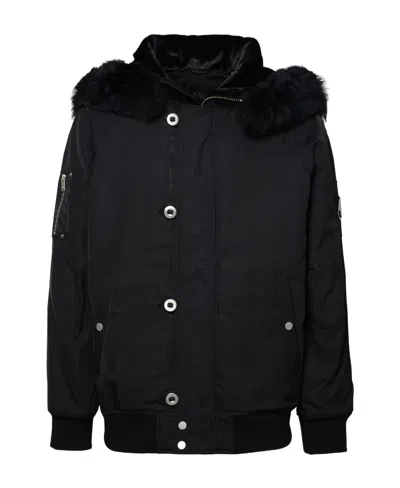 Moose Knuckles Shearling-hoodie Padded Jacket In Black