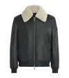 Moose Knuckles Shearling-trim Leather Bomber Jacket In Black