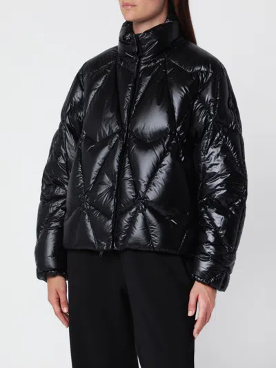 Moose Knuckles Short Puffer Jacket In Quilted Nylon With High Neck And Dropped Shoulders In Black